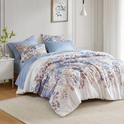 Madison Park Twin Willow Floral Comforter Set with Bed Sheet Blue