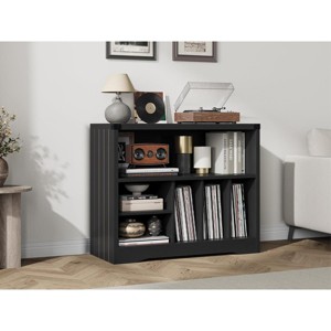 Record Player Stand, Farmhouse Turntable Stand with 6 Vinyl Storage, Vinyl Display Holder Shelf, Wooden Storage Organizer for Living Room, Black - 1 of 4