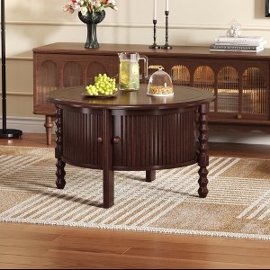 PAGED Vintage Round Coffee Table 30.3" Wooden Center Table with Storage, Slatted Design End Table with Sliding Door for Living Room - 1 of 4
