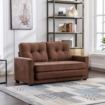 59.4" Upholstered Loveseat Sofa Couch, Pull-Out Sofa Bed with Side Pocket-ModernLuxe