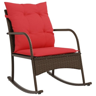 vidaXL Patio Rocking Chair with Cushions Brown Poly Rattan