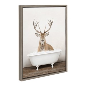 18" x 24" Sylvie Male Deer in Rustic Bath Framed Canvas by Amy Peterson - Kate & Laurel All Things Decor - 1 of 4