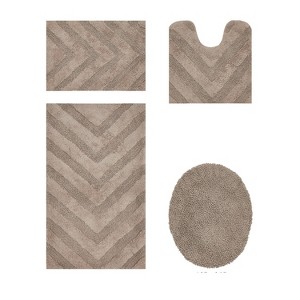 Hugo 4-Piece Bath Rug Set 100% Premium Cotton Tufted Chevron Pattern Bathmats for Bathroom, Super Soft Absorbent Machine Washable - 1 of 4