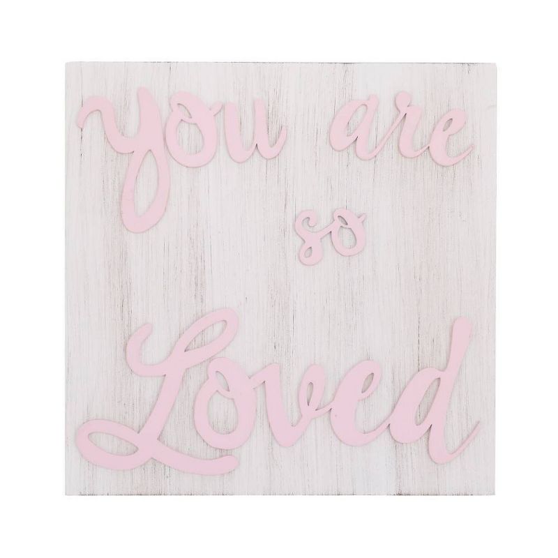 Little Love By NoJo You Are So Loved Square Wood Nursery Wall D&#233;cor - Pink and White, 1 of 3