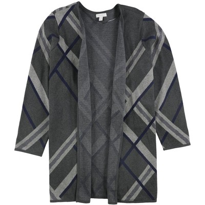 Charter Club Womens Offset Plaid Cardigan Sweater