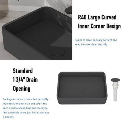 Black Earth Rectangular Concrete Bathroom Vessel Sink with Drainer