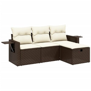 vidaXL 4 Piece Patio Sofa Set with Cushions Brown and Cream Poly Rattan - Without Storage - 1 of 4