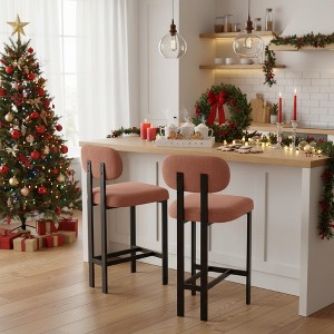 Homy Casa Set of 2 Upholstered Bar Stools with Metal Legs and Cushioned Backrest, for Kitchen Island, Orange - 1 of 4
