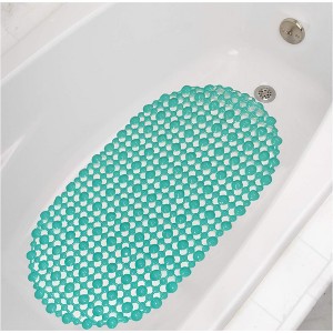 Home Mart Goods Teal Vinyl Non-Slip Bathtub Shower Mat With Suction Cups -27" x15" - 1 of 4