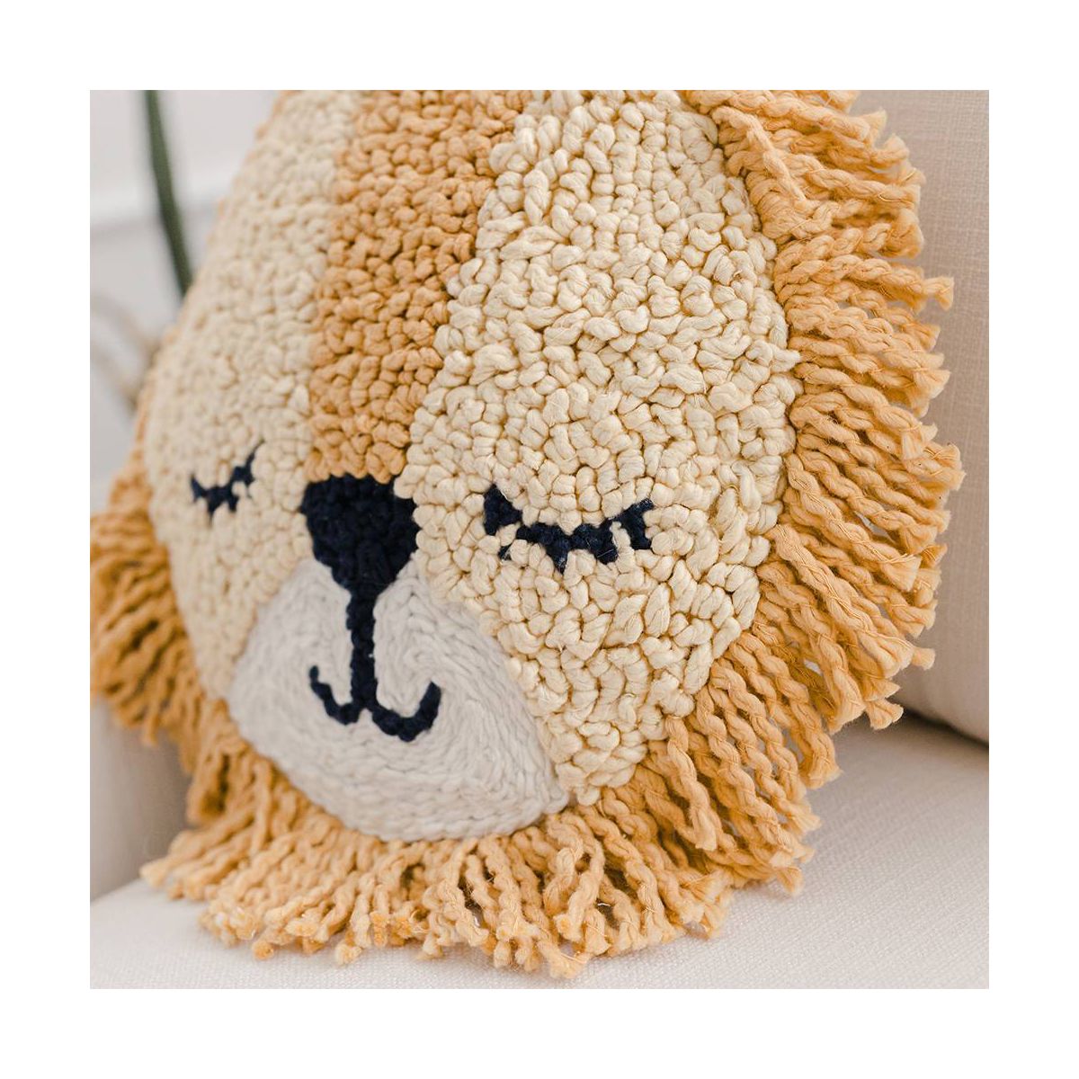 Crane Baby Embroidered Round Throw Pillow - Kendi Lion - thumbnail 3