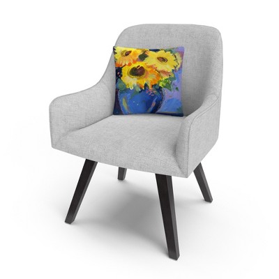 Sunflowers II Yellow and Blue Polyester Square Throw Pillow