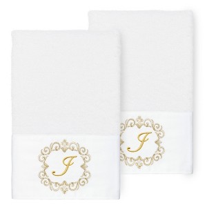 Linum Home Textiles 100% Turkish Cotton MONICA Gold Thread 2PC Embellished Hand Towel Set - 1 of 3