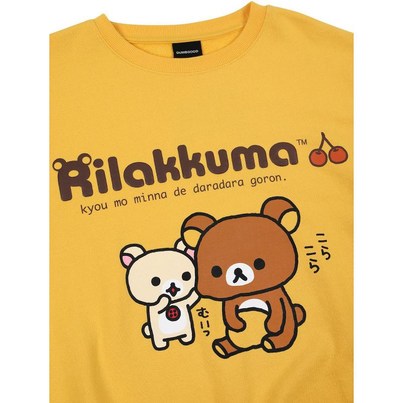 Sanrio Rilakkuma & Korilakkuma Puff Print Unisex Adult Yellow Crew Neck Sweatshirt, 3 of 7