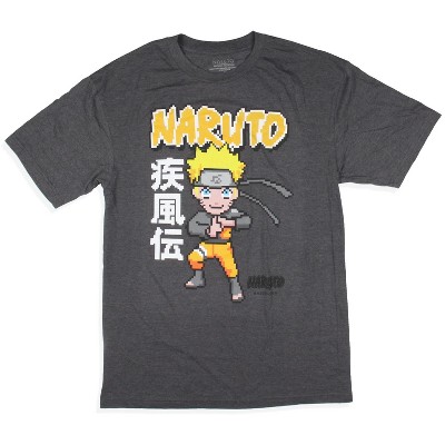 Naruto Shippuden Mens' Uzumaki Pixelated Kanji Print Big & Tall T-Shirt
