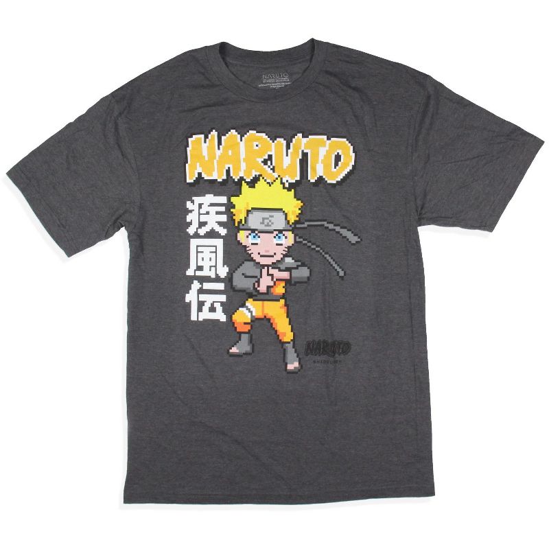 Naruto Shippuden Mens' Uzumaki Pixelated Kanji Print Big & Tall T-Shirt, 1 of 4
