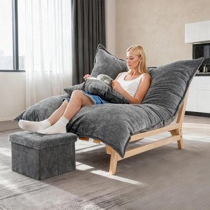Docred Oversized Chaise Lounge Chair with Ottoman Linen-Cotton Sleeper Sofa Bed with Throw Pillows, Modern Comfy Couches Chairs - 1 of 4
