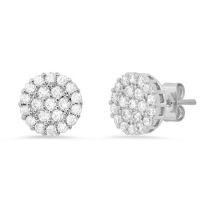 Steeltime Ladies brass round simulated diamonds cluster stud earrings. Color Options: White, Gold - 1 of 4