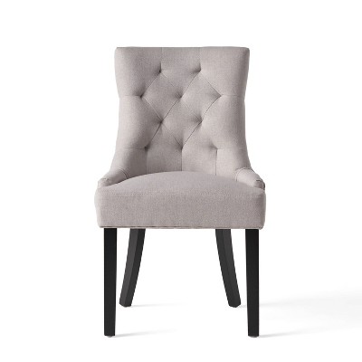 Elegant Sloped Armrest Tufted Light Gray Upholstered Dining Chair Set