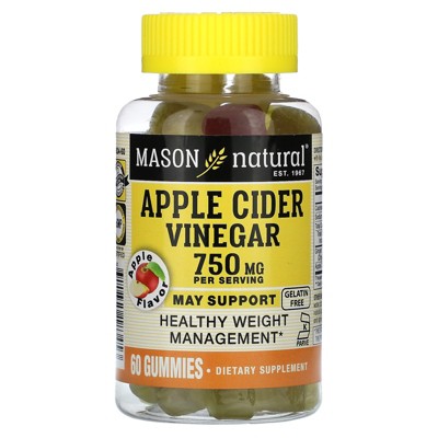 Mason Natural Apple Cider Vinegar 750 mg - Healthy Weight Management, All Natural Detoxification, Gelatin Free, Kosher, Apple Flavor, 60 Gummies