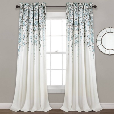 Set of 2 (108"x52") Weeping Flower Light Filtering Window Curtain Panels Blue - Lush Décor