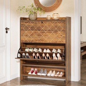 Tribesigns 2-Tier Shoe Cabinet, Farmhouse Entryway Storage with Flip Drawers & Open Shelf, for Hallway, Foyer, Living Room, Rustic Brown - 1 of 4