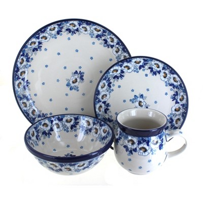 Blue Rose Polish Pottery Georgia Blue 16PC Dinnerware Set