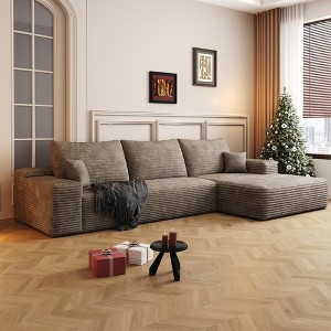107" Cloud Plush Corduroy Modular L-Shaped Sectional Sofa with Right Chaise, Floor Design, No Assembly - 1 of 4