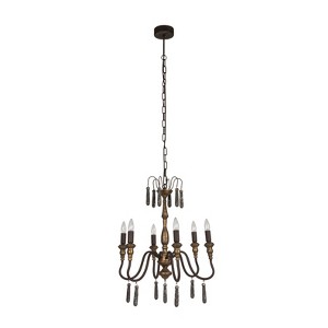Storied Home 25 Watt Elegant Distressed Metal Pendant Lamp with Wood Drops, Black and Gold - 1 of 4