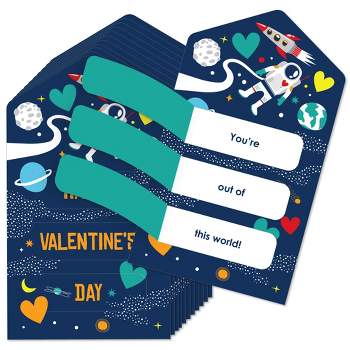 Big Dot of Happiness Blast Off to Outer Space - Rocket Ship Cards for Kids - Happy Valentine's Day Pull Tabs - Set of 12