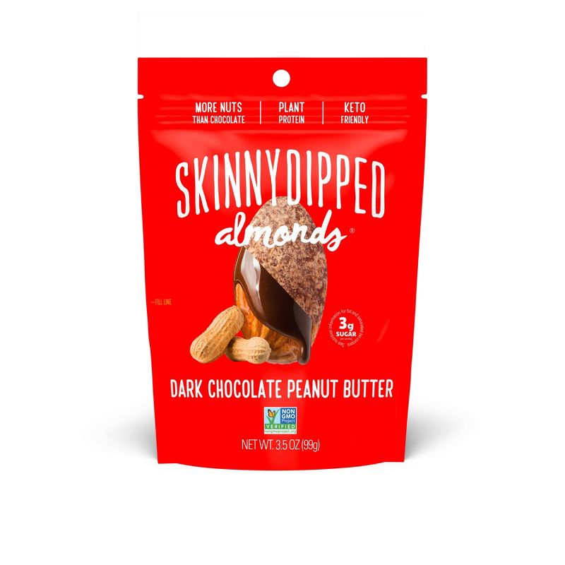 SkinnyDipped Candy Dark Chocolate Peanut Butter Almonds - 3.5oz, 1 of 12