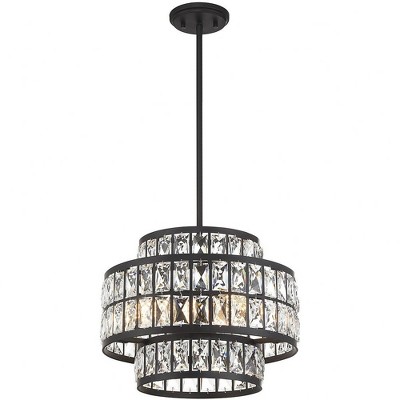 Matte Black Crystal Drum LED Pendant Light