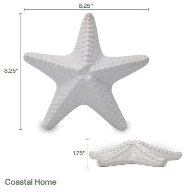 White Ceramic Coastal Starfish Figurine, 8.3 inches