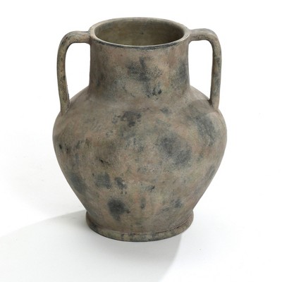 LuxenHome Rustic Mottled Brown Terracotta 12.1-Inch Tall Urn Vase with Handles