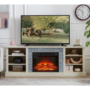 70" Modern TV Stand with 23" Electric Fireplace Insert, Large Media Console Table with Faux Stacked Stone Surround and Spacious Storage Cabinet - 1 of 4