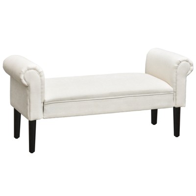 HOMCOM 52" Linen Upholstered Accent Ottoman Bench With Armrests