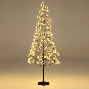 Tangkula 5/6/7 FT Lighted Alpine Tree with 1000/1500/2100 White LED Lights Weighted Base for Christmas Black - 1 of 2