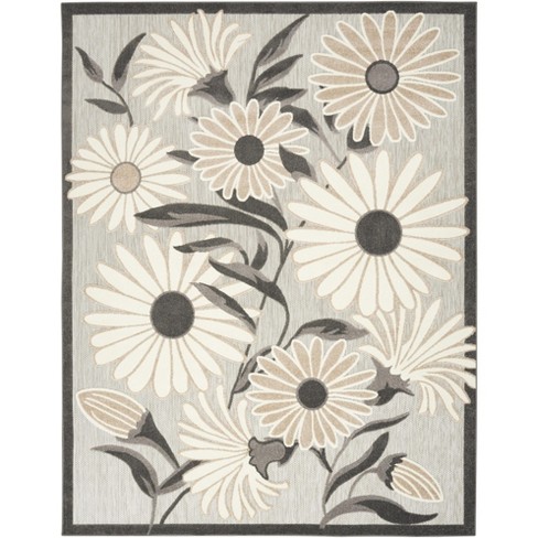 Nourison Aloha Daisy Flower Outdoor Rug Beige 3'6