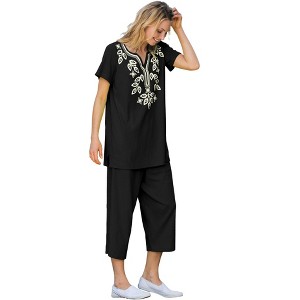 Woman Within Women's Plus Size Printed Tunic And Capri Set - 1 of 4