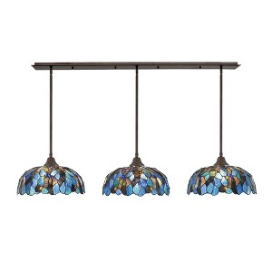 Toltec Lighting Any 3 - Light Chandelier in  Bronze with 16" Blue Mosaic Art Glass Shade - 1 of 1