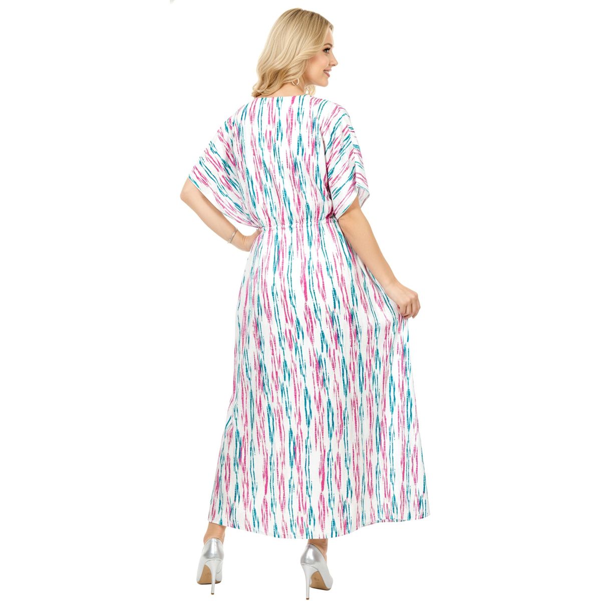 HAPPY BAY Women's Summer Vacation Swimwear Cover Up Beach Bikini Kaftan Regular Fit Beachwear Dress Bathing Suit Caftan One Size Pink Stripe - thumbnail 2