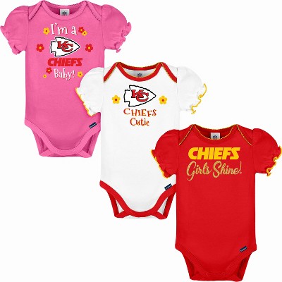 NFL 3-Pack Baby Girls Kansas City Chiefs Short Sleeve Bodysuits - 0-3mo