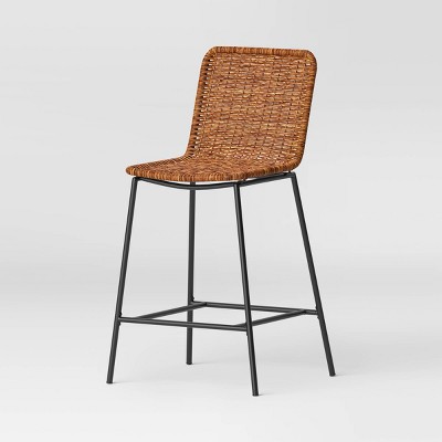 Wasson Woven Metal Leg Counter Height Barstool Tan - Threshold™: Black Frame, Jute-Like Seat, 24.2" H