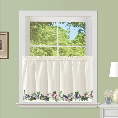 Ivory Embroidered Vineyard Grapevine Curtains with Scalloped Edges