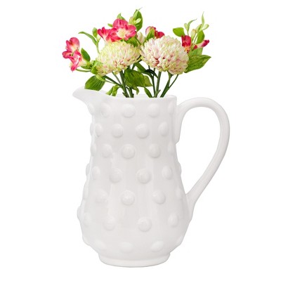 AuldHome Design White Hobnail Ceramic Pitcher, Vintage Retro Farmhouse Style