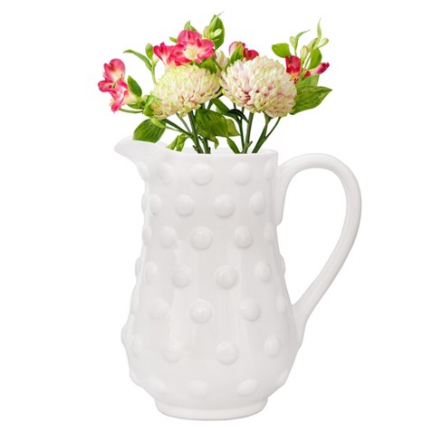 AuldHome Design White Hobnail Ceramic Pitcher, Vintage Retro Farmhouse Style - image 1 of 4