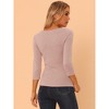 INSPIRE CHIC Women's V Neck 3/4 Sleeves Solid Knitted Buttons Decor Ruched Blouse - 4 of 4