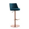 Whiteline Modern Living Carter Barstool, Adjustable Height, Swivel, Blue Velvet Seat, Rose Gold Base - 3 of 4