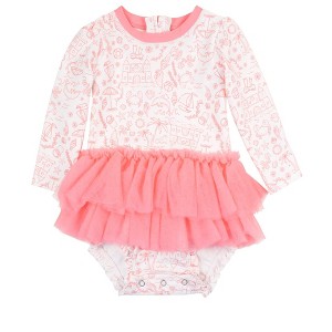 RuffleButts Baby/Toddler Girls UPF50+ Tulle Skirted One Piece Rash Guard - 1 of 4
