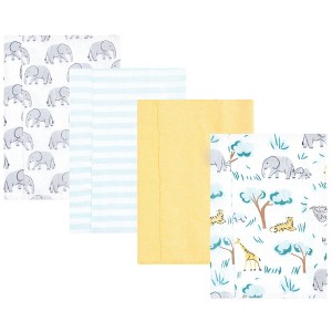 Hudson Baby Cotton Flannel Burp Cloths 4-Pack, Safari Friends, One Size - 1 of 4