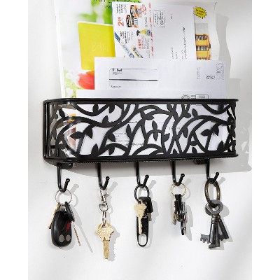 Dark Gray Medium Iron Wall Mounted Mail and Key Organizer